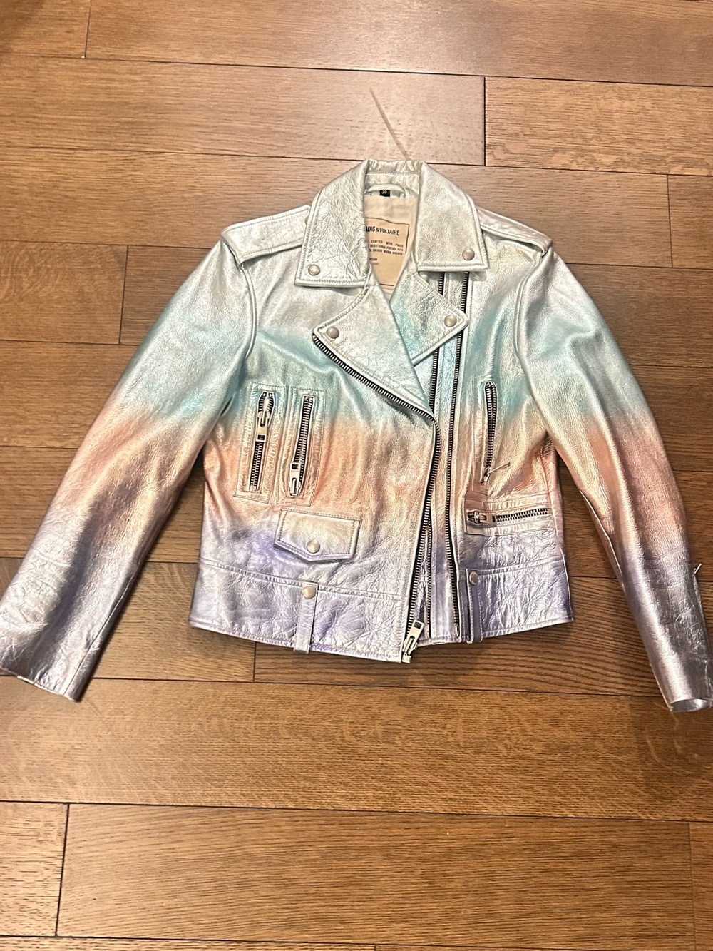 Metallic Iridescent Women's Moto Jacket - Silver Multicolor